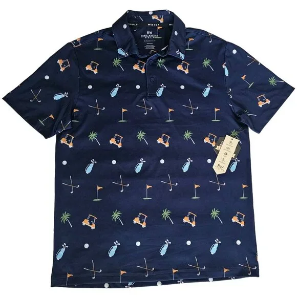 Rorie Whelan Men's Navy Blue Three Button Placket Polo Golf Shirt Size Large NWT - Picture 2 of 9